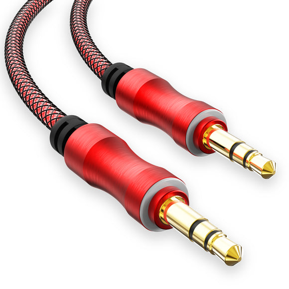 Stereo Aux Kabel 3.5mm Mini Klinkensteckern Auxiliary Verbindungskabel mit vergoldeten inkl. Knickschutz mit Netzabschirmung für MP3 DVD Player Hifi Systeme Kopfhörer KFZ Auto Neu