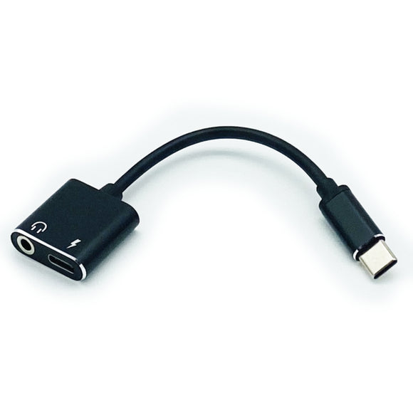 USB-C Adapter auf 3,5mm Miniklinke Stereo Audio Buchse und USB-C Buchse Schwarz