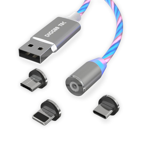Multi 3-in-1 USB Ladekabel (silber) Innenkabel Leuchtend Kfz Camping Reise Lkw Adapter LED magnetische Stecker USB-C USB-Micro i-Produkte