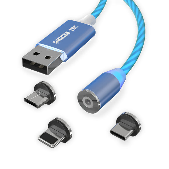 Multi 3-in-1 USB Ladekabel (blau) Innenkabel Leuchtend Kfz Camping Reise Lkw Adapter LED magnetische Stecker USB-C USB-Micro i-Produkte