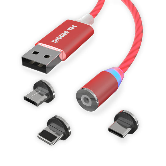 Multi 3-in-1 USB Ladekabel (rot) Innenkabel Leuchtend Kfz Camping Reise Lkw Adapter LED magnetische Stecker USB-C USB-Micro i-Produkte