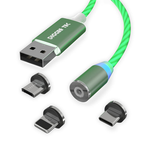 Multi 3-in-1 USB Ladekabel (grün) Innenkabel Leuchtend Kfz Camping Reise Lkw Adapter LED magnetische Stecker USB-C USB-Micro i-Produkte