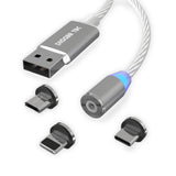 Multi 3-in-1 USB Ladekabel (silber) Innenkabel Leuchtend Kfz Camping Reise Lkw Adapter LED magnetische Stecker USB-C USB-Micro i-Produkte