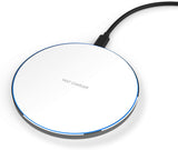 Super dünnes Drahtlos Aufladen 5.8mm Qi Ladegerät Ladeschale Ladestation 15W Fast Charger Wireless Kabelloses Schnellladegerät Smartphone LED Indikator (Rund, Weiß)