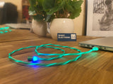 Multi 3-in-1 USB Ladekabel (grün) Innenkabel Leuchtend Kfz Camping Reise Lkw Adapter LED magnetische Stecker USB-C USB-Micro i-Produkte