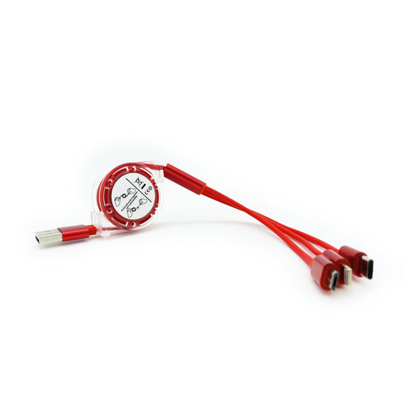 Multi USB Ladekabel 3-in-1 Ausziehbar 1m USB-C USB-Micro i-Produkte 8-Pin KFZ Camping Lkw Reise