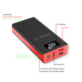 Powerbank 30.000mAh LED Lampe Taschenlampe LCD Display Outdoor Camping Reise Kfz Lkw Adapter Große Kapazität Externes Akku Batterie Tragbares Ladegerät USB-C USB-Micro USB-Apple Rot