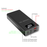 Powerbank 30.000mAh LED Lampe Taschenlampe LCD Display Outdoor Camping Reise Kfz Lkw Adapter Große Kapazität Externes Akku Batterie Tragbares Ladegerät USB-C USB-Micro USB-Apple Schwarz